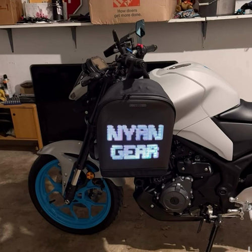Nyan Gear rider wearing an LED backpack
