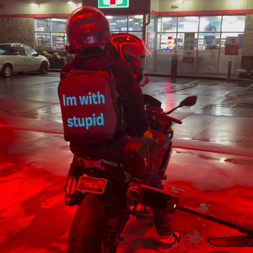 Nyan Gear rider wearing an LED backpack