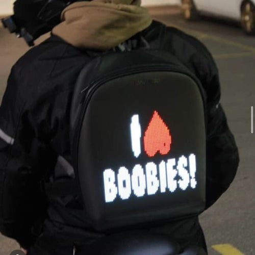 Nyan Gear rider wearing an LED backpack